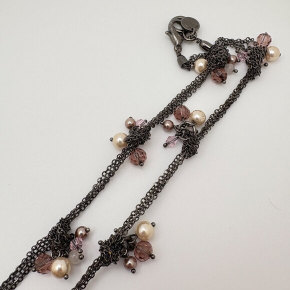 Talbots Knotted Chain Necklace with Pink Bead Accents Charms 30 Inch - Picture 6 of 7